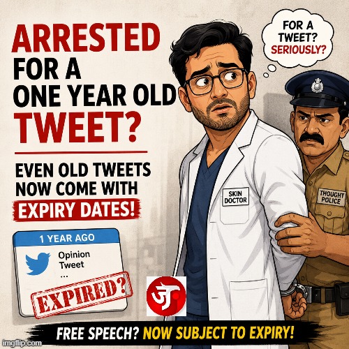 janpathnewsnet's tweet photo. Arrested for a Tweet: When Power, Policing, Public Speech Collide: A 1-year old, already deleted, buried under the avalanche of social media noise, triggered an arrest: READ FULL STORY: https://t.co/2QcvTv3TuJ
#skindoctor #DrNeelamSingh #SunjayKapoor  #FreeSpeech https://t.co/Y5mdWmvToV