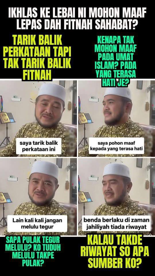 lady_bugg11's tweet photo. Sahabat Nabi dituduh “bapa ceti”, dituduh kononnya hobi berzina.

Itu bukan lagi soal khilaf atau perbezaan pandangan. Itu tuduhan dan fitnah terhadap tokoh yang dimuliakan dalam sejarah Islam.

Jadi apa tindakan PAS?

Atau sebab individu itu ada satu kerusi Parlimen, maka semuanya boleh didiamkan? Takut jumlah sokongan berkurang? 

Kalau bab lawan politik, laju bercakap soal agama dan maruah Islam. Tetapi bila sahabat Nabi dihina dengan tuduhan melampau, terus jadi setan bisu??

Inikah perjuangan Islam yang dilaungkan selama ini?
