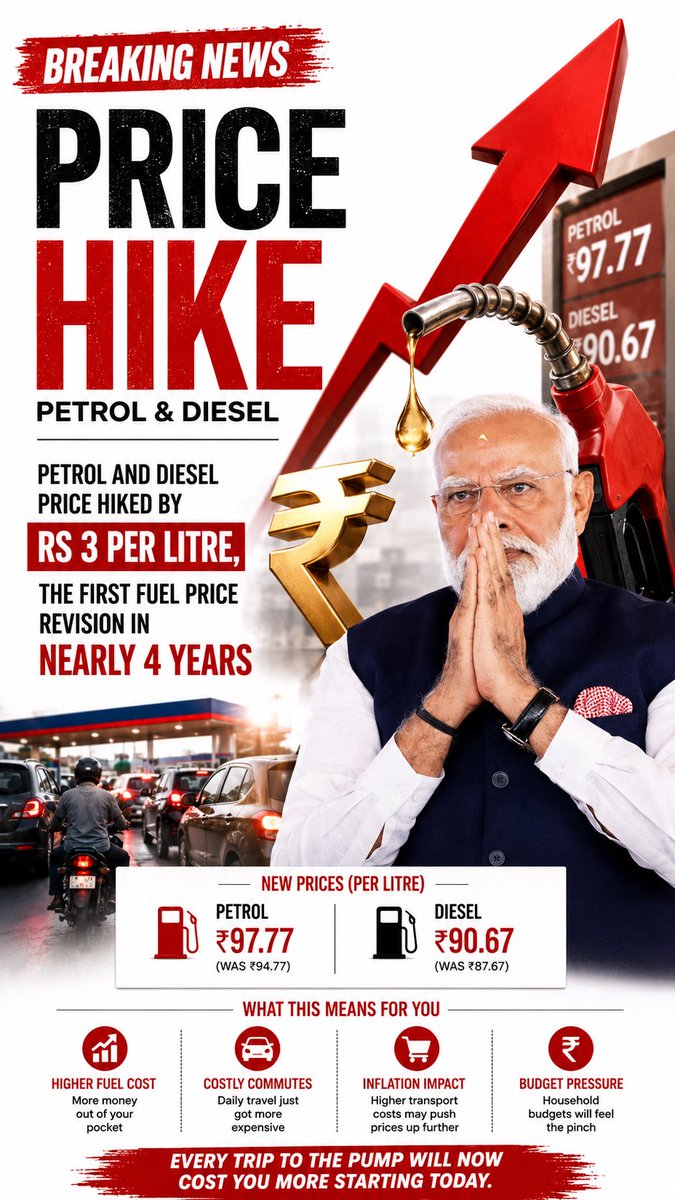 AksExplains's tweet photo. Fuel Prices Rising Again — And Millions Of Indians Are Feeling The Pressure ⛽📈🇮🇳 https://t.co/vvddolhjs8