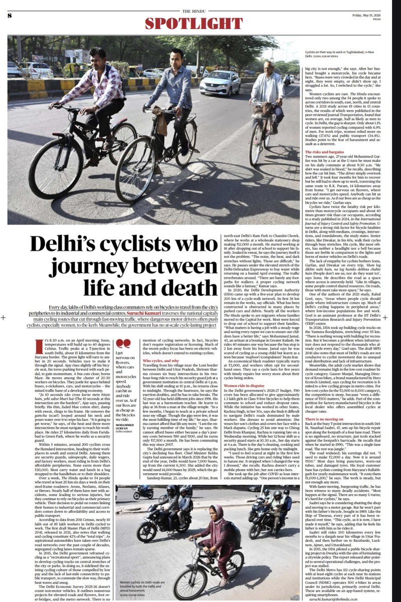 existsfortea's tweet photo. Delhi is among the few Indian cities which boasts vast network of public transport, yet lakhs of its working-class commuters rely on bicycles as their primary mode of transport, travelling long distances daily, from the city’s peripheries to their work.I ✍️ edit: @SunaliniMathew https://t.co/i2rPaRvwPC