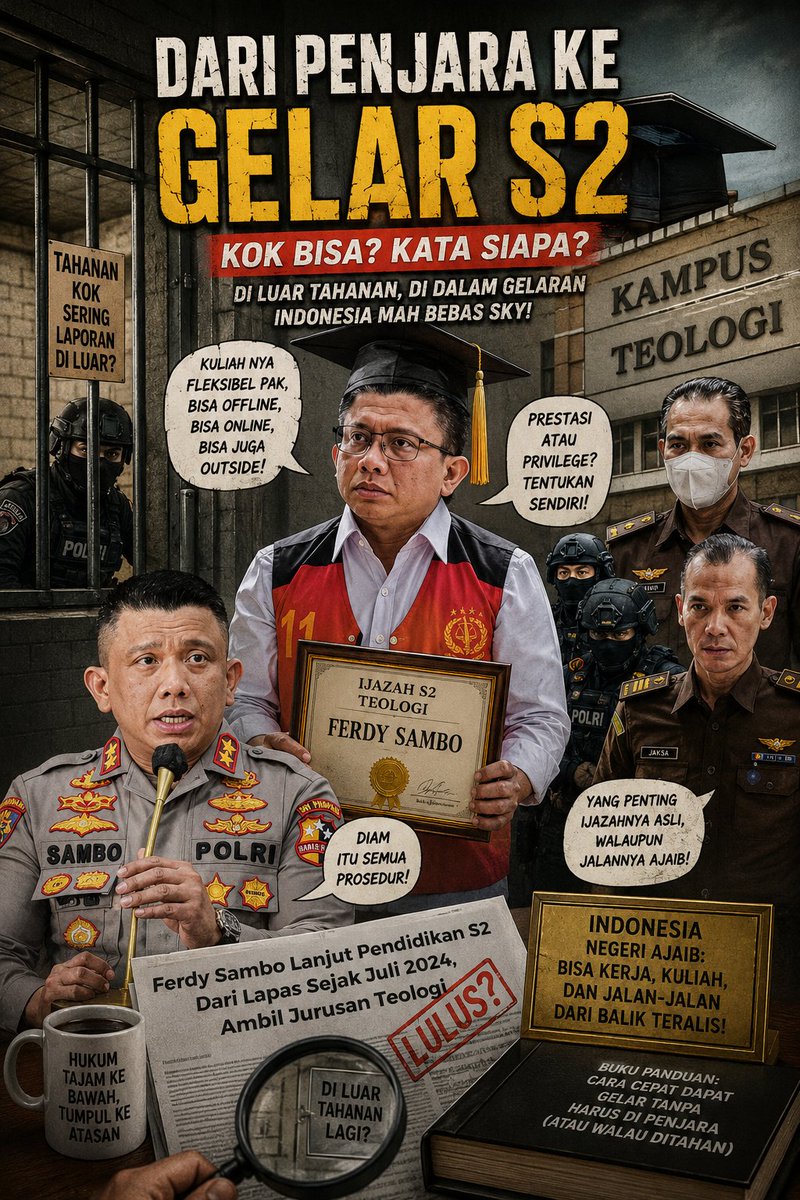 Pieter_Sun01's tweet photo. @DudeRafay60339 @VerenaSusilowa1 @bonapasogit24 @SmileyNDeLight @NataliusPigai2 @Annas_Cim @jurigh107 @PrabawantaSri @SAPARTAMPOE @JonsManik72399 @Berty69968038 @Rasto66010876 @prabowo “Katanya dipenjara… tapi kok sering terlihat di luar? Katanya narapidana… tapi tiba-tiba sudah lulus S2? 🤔🤣
Di negeri penuh kejutan, kadang yang bikin bingung bukan ceritanya… tapi logikanya.” #Satir #OpiniNetizen #WakandaModeOn https://t.co/1n92epMhaR