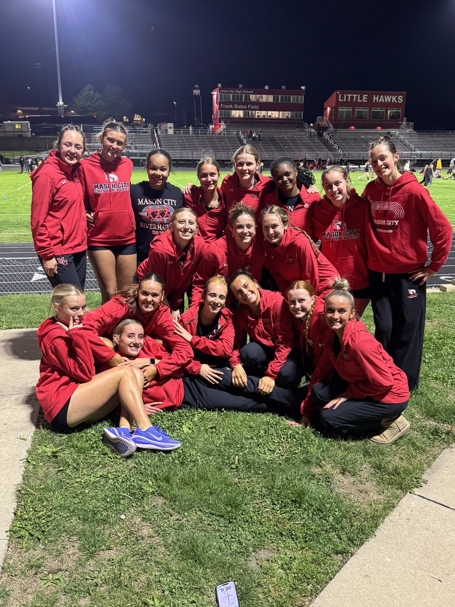 MCGirlsTnF's tweet photo. Team Pic after our state qualifying meet at Iowa City High School.  Another awesome performance by the girls.  We have unofficially qualified for state in the 4x800, shuttle hurdle relay, distance med, open 800, and 4x400!!  This is 5 events with 15 girls!! https://t.co/sNzigZ7J52