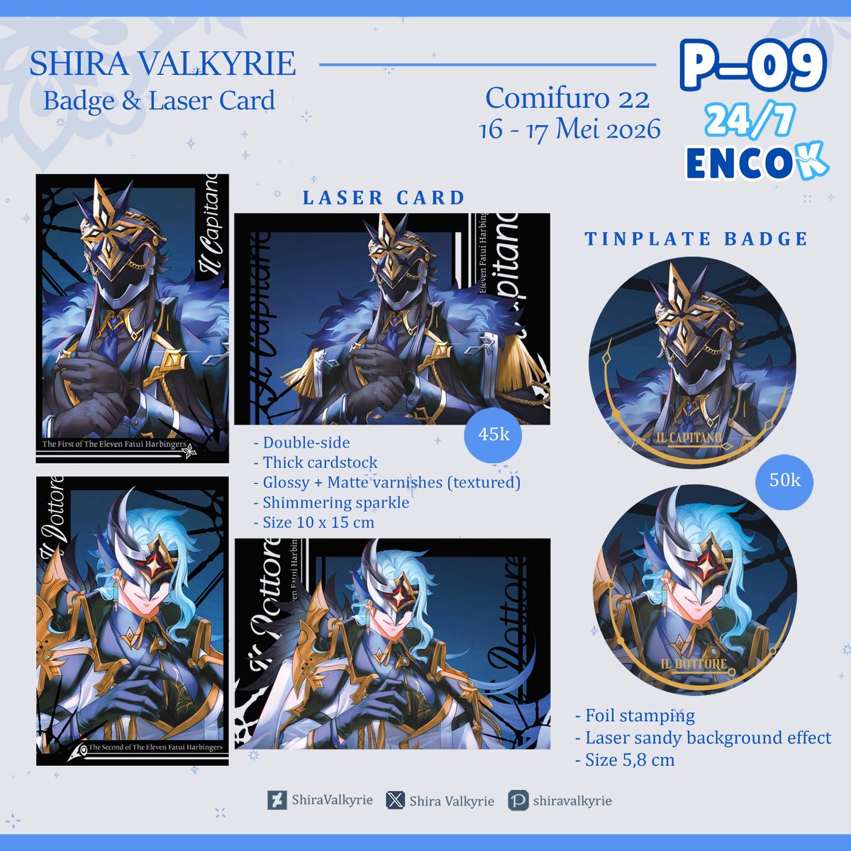 svalkyrie_2512's tweet photo. [ RT &amp;💙appreciated!🐉 ]   
Shira Valkyrie’s #CF22 Catalogue 
🐉Both Days
💙Booth: P-09 | Circle: 24/7 ENCOK 
💙Fandom : Genshin, Arknights, HSR, WuWa 
#comifuro22 #cf22catalogue https://t.co/OG1s0u4aBs