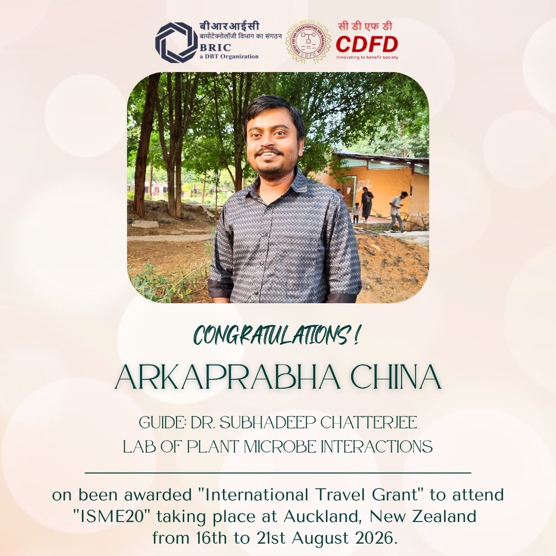 BRIC_CDFD's tweet photo. Heartiest congrats to Arkaprabha from the Lab of Plant Microbe Interactions, on receiving the prestigious International Travel Grant to attend #ISME20 at Auckland, New Zealand 🇳🇿

@BricDbt | @IndiaDST | @DBTIndia 
#CDFD #DBTIndia #Microbiology #Research  #Science #YoungScientist https://t.co/qw2f85Ur2J