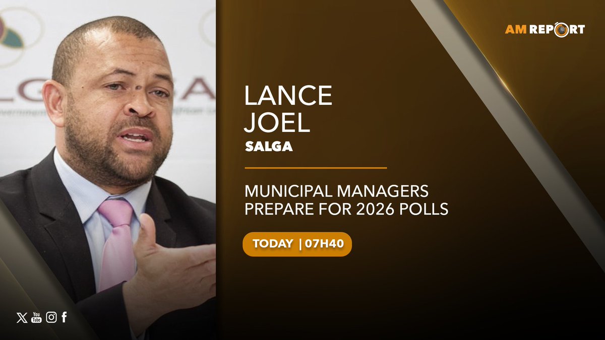 Newzroom405's tweet photo. [COMING UP] SALGA's Lance Joel will be on the #AMReport at 07h40.

#Newzroom405 https://t.co/BKz6i7qniV