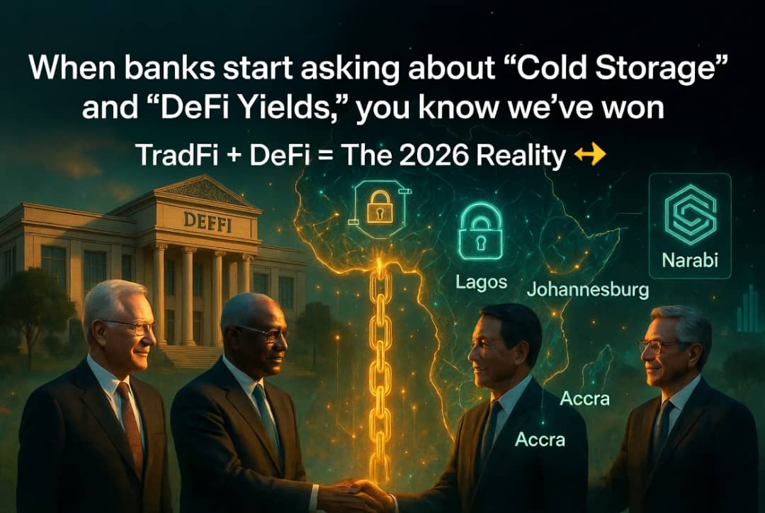 AfricaWeb3_Inst's tweet photo. When banks start asking about "Cold Storage" and "DeFi Yields," you know we’ve won. TradFi + DeFi = The 2026 reality. 🏦⛓️
#DeFi #TradFi #Web3 #Blockchain #Fintech #cryptocurrency https://t.co/U8Lca2onNK