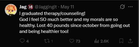 JaggingitExpose's tweet photo. you dont graduate therapy or counseling you quit going because either a. your too broke for it or b. you just want out of it sorry ur still a child toucher #therapydoesntfixp3dophilia https://t.co/v448jZirrv