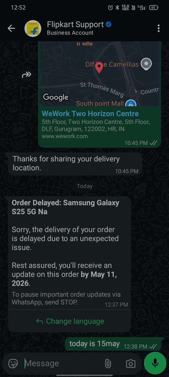 iamDev____'s tweet photo. Ordered my Samsung S25 on 10th May and today is 15th May. Still no delivery, no proper update on the order status, and no estimated timeline. I’ve contacted customer support multiple times hoping for some clarity, but got no actual help. @Flipkart @flipkartsupport https://t.co/ptvIebLAhg