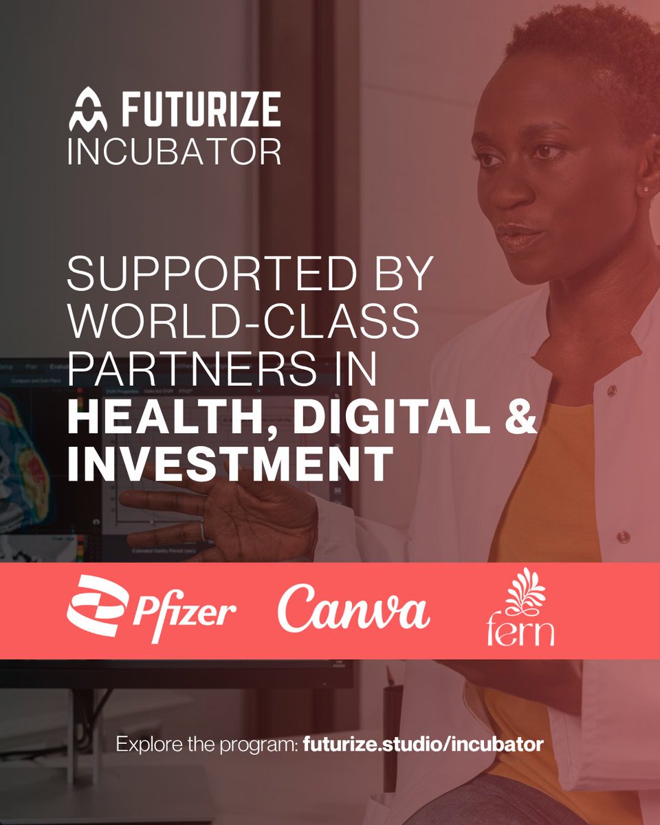 Futurize_Studio's tweet photo. We're bringing in @pfizer, @canva, and Fern Capital to support the next generation of health founders across Africa.  🌍

If you are building in Digital Health, Oncology, or Maternal Health, Apply by May 18 👉  https://t.co/p9xh8QULjt

Read more 👉 https://t.co/oeeN4P2aC4 https://t.co/QriXPYEbIl