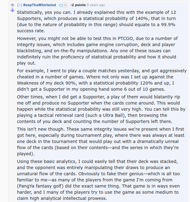 charganium39's tweet photo. His theory for why he didn't draw a Supporter in every opening hand, even though his calculations said he would, was that he was being gang hacked. https://t.co/O4x1QqURvj