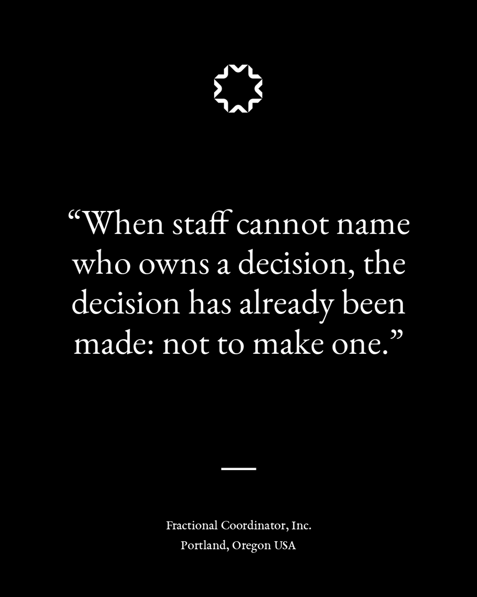 FractionalCoord's tweet photo. Ask three people who owns the decision.

If you get three different answers, the decision has already been made.

Just not by anyone in particular.

#Leadership #Governance #Operations https://t.co/VOTsjGSSSw