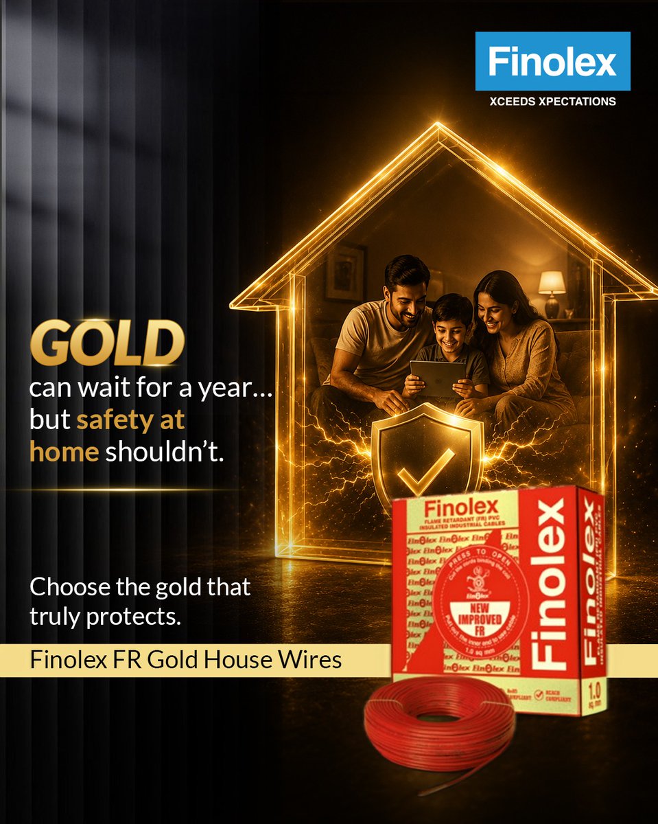 FinolexCables's tweet photo. Gold later. Safety now.
Protect your loved ones today, because peace of mind is priceless.✨🏡

#Finolex https://t.co/JwGApMD9G5