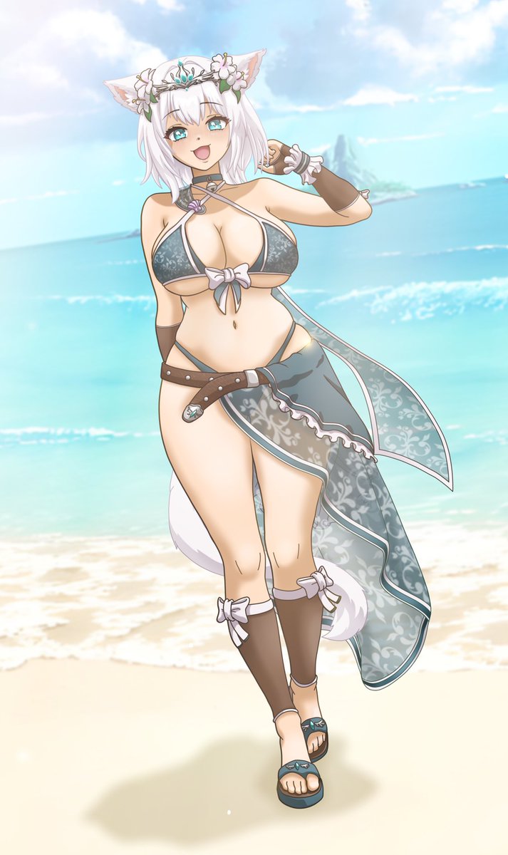 RaeHaraAzure's tweet photo. Do you like my costume… 👉👈 
It feels like Summer for majority of the year in Azurine ☀️lets go for a swim 🌊

🎨@/MattWilliamson9 

#RaeHaraCatDoodle https://t.co/HprgROxn47