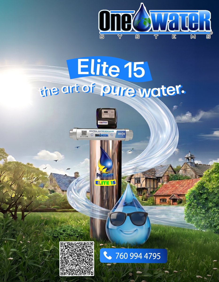 OneWaterSystems's tweet photo. Experience the art of pure water with the Elite 15 from One Water Systems. Designed to help improve your home’s water quality, the Elite 15 provides advanced whole-house water filtration and descaling technology for cleaner, fresher water every day.

Upgrade your water. Upgrade your lifestyle.

📞 760 994 4795
Website: https://t.co/OhMP6m3kDm

#OneWaterSystems #Elite15 #PureWater #WaterFiltration #WholeHouseWaterFilter #CleanWater #HardWaterSolution #HealthyLiving