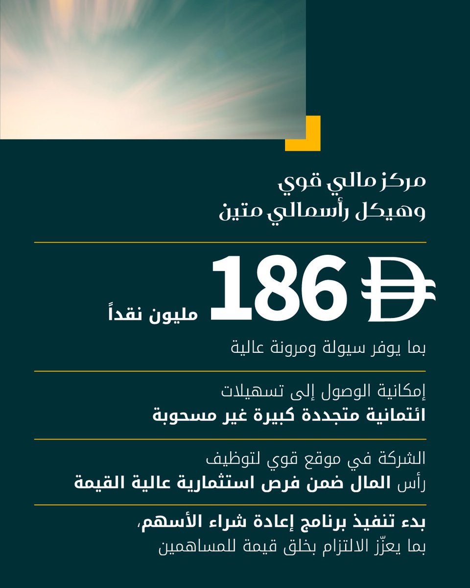 WahaCapital's tweet photo. أعلنت الواحة كابيتال عن تحقيق صافي أرباح بقيمة 57 مليون درهم خلال الربع الأول من عام 2026، في أداء يعكس مرونة الشركة رغم تقلبات الأسواق.

وقد ساهمت ركائز الأعمال الثلاث مجتمعة في تحقيق هذه النتائج، مدعومةً بمنصة استثمارية متنوّعة ونهج منضبط في التنفيذ.

لمزيد من التفاصيل، يُرجى الاطلاع على البيان الصحفي الكامل هنا: https://t.co/axnZSkv9cw