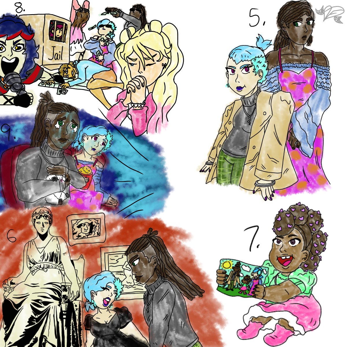 Booplesgear's tweet photo. Yumay Days 1-14 prompt sketches featuring V from Killer Chat and Mt OC Valkyra! Will post the second half of the prompts at the end of the month when I've actually done them all lol. #yumay #yumay2026 #killerchat https://t.co/HPZBSY7ysV