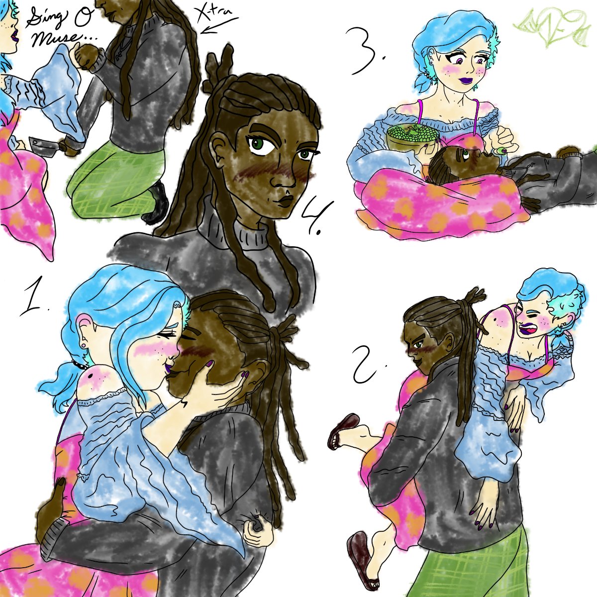 Booplesgear's tweet photo. Yumay Days 1-14 prompt sketches featuring V from Killer Chat and Mt OC Valkyra! Will post the second half of the prompts at the end of the month when I've actually done them all lol. #yumay #yumay2026 #killerchat https://t.co/HPZBSY7ysV
