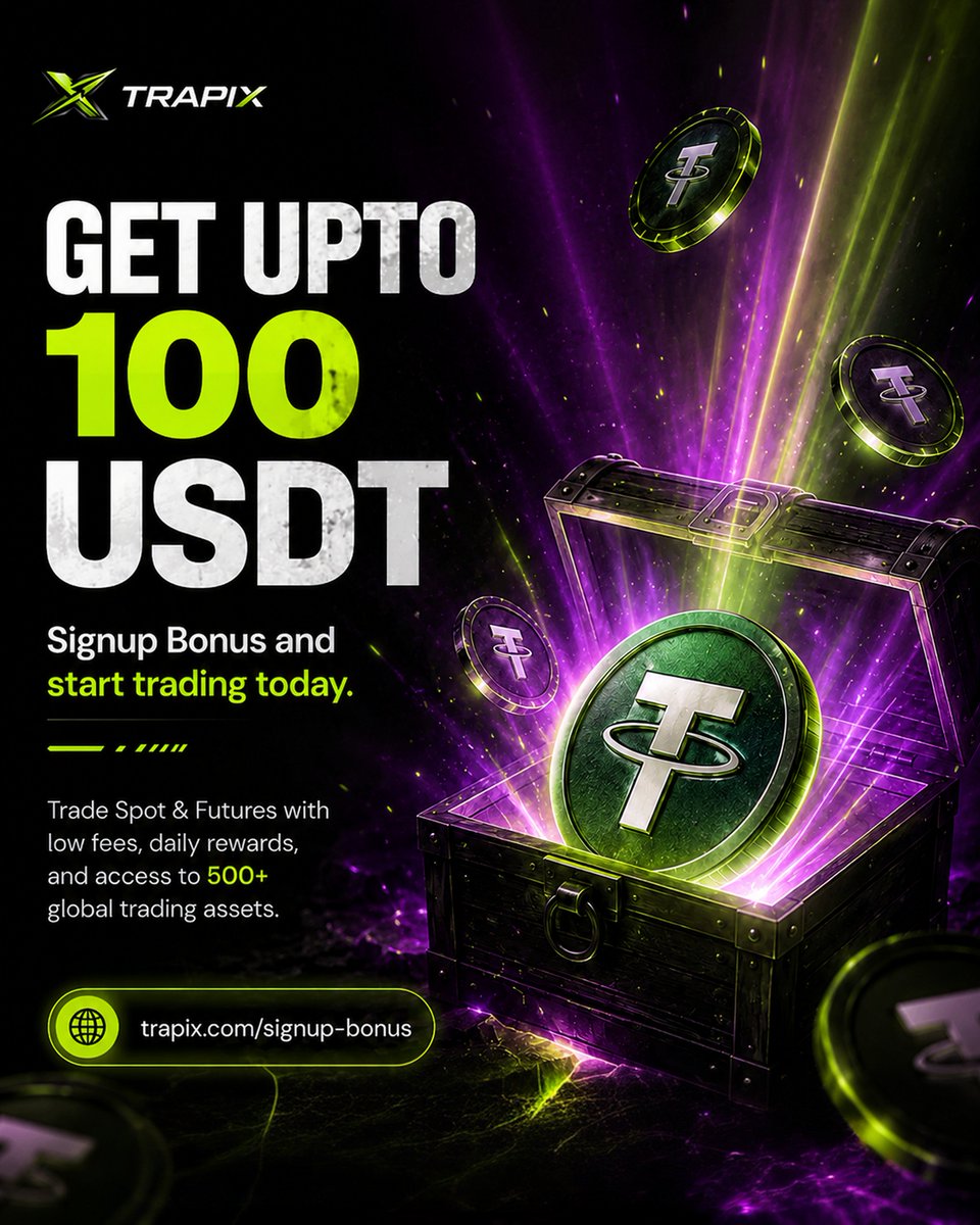 TrapixExchange's tweet photo. 💸 UNLOCK UP TO 100 USDT ON TRAPIX 🚀🔥

Your trading journey starts here.
Claim your signup bonus and enter the next generation of crypto trading. ⚡

✅ Up to 100 USDT Bonus
📈 Spot & Futures Trading
⚡ Lightning-fast execution
🌍 500+ Global Trading Assets
🔒 Secure & Reliable Platform

Why watch the market when you can profit from it? 👀
Join TRAPIX today and trade smarter.

🎁 Bonus rewards won’t stay forever.
Start now before everyone else catches on. 🔥

👉 Register now on Trapix
#Trapix #USDT #Crypto #CryptoTrading #Trading #Bitcoin #Ethereum #Binance #FuturesTrading #CryptoExchange #Airdrop #Giveaway #Bonus #USDTBonus #CryptoCommunity #BullRun #TradingView #Forex #Investing #PassiveIncome #Altcoins #Blockchain #Trader #Memecoin #Finance #TradingLife #Web3 #CryptoNews #Viral #Trending