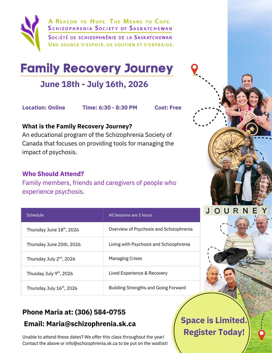 SZSask's tweet photo. Our next offering of Family Recovery Journey begins soon! Be sure to get in touch with Maria if you'd like to sign up or for more information! https://t.co/xjMHJ8ClQV
