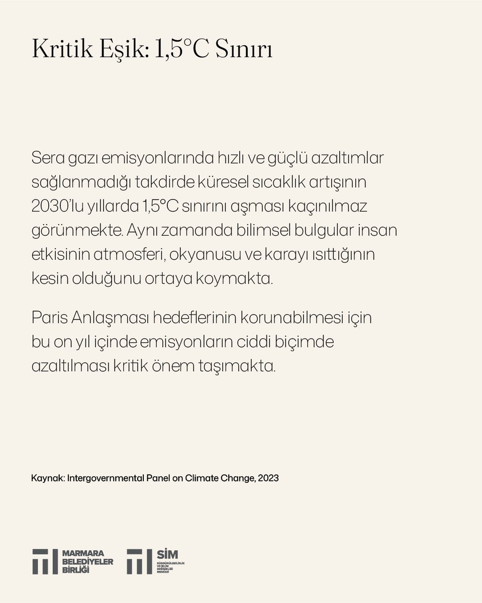 marmarabb's tweet photo. İklim krizi artık yalnızca geleceğe dair bir senaryo olmaktan öteye geçerek gündelik yaşamı, kentleri, ekonomiyi ve ekosistemleri doğrudan etkileyen küresel bir gerçeklik haline geldi. Akdeniz Havzası’nda yer alan Türkiye ise bu dönüşümün etkilerini daha yoğun hisseden bölgeler arasında.

2026 yılında Antalya’da düzenlenecek COP31 de bu nedenle kritik bir buluşma noktası olacak. Küresel hedeflerin yerel ölçekte nasıl karşılık bulacağı, önümüzdeki dönemin en önemli başlıklarından biri olmaya devam edecek.

COP31’e yaklaşırken iklim krizinin etkilerine karşı birlikte düşünmek, deneyim paylaşmak ve ortak çözümler üretmek giderek daha kritik hale geliyor.