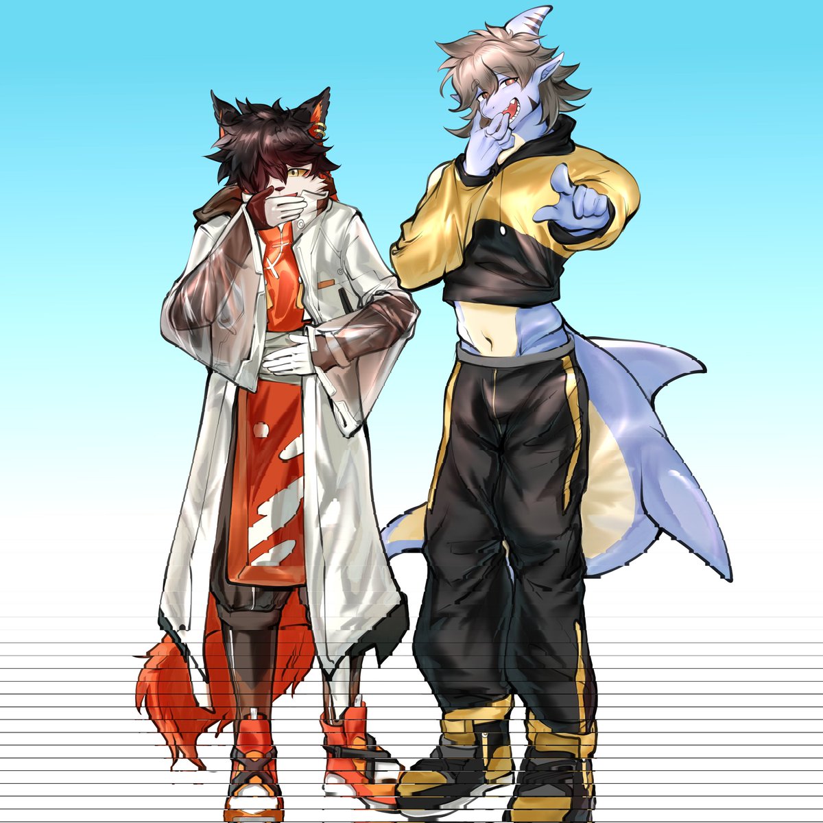 Leeeeeeee_eeee's tweet photo. aak and neil 😼🦈

They are definitely not laughing at anyone🤥
＃arknights  #aak ＃明日方舟 https://t.co/ojeLBKd3pf