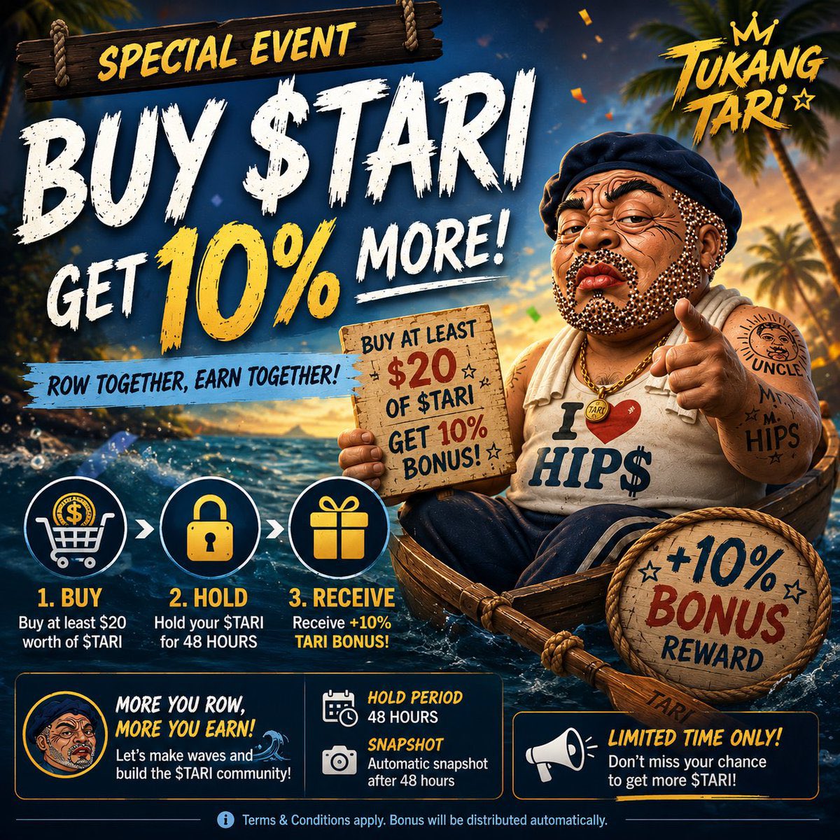 DaCryptoXer's tweet photo. The river is growing.

 The rowers are getting stronger.
 And now rewards are here.

TARI ROWING BONUS EVENT
✅ Buy $20+ $TARI
✅ Hold for 48 hours
✅ Receive +10% BONUS $TARI

Join the movement early and row with the strongest community on Solana. 

⚡ Buy on Raydium:
Raydium Swap⁠

GC3E8nUEjcTZRkMbhQmckY96KPcnQAwDfiqzx9ZEbhXQ

#TARI #Solana #Crypto #Memecoin