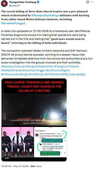 ArianaHmar37783's tweet photo. Serious allegations surrounding the killing of three #Kukichurch leaders in Manipur demand a transparent and impartial investigation. 
Those responsible must be held accountable to prevent further violence and restore peace. 
#ManipurViolence #Peace @manipur_police @KipgenNemcha https://t.co/RatZLudZxO