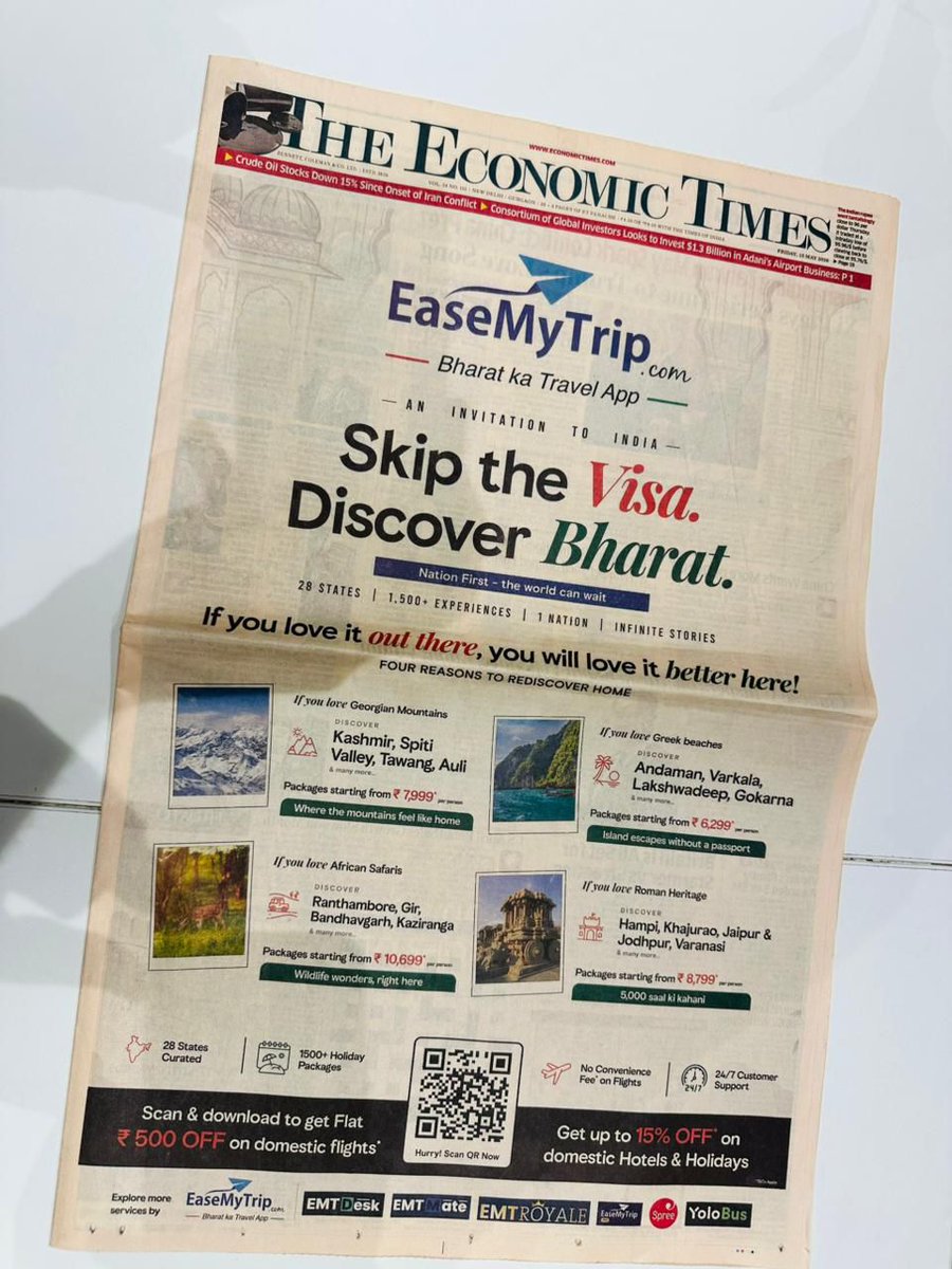 Sandy9__'s tweet photo. Glad to see @easemytrip encouraging people to choose Bharat as their first travel option, not just an alternative. #DekhoApnaBharat https://t.co/5zca0ItM7G