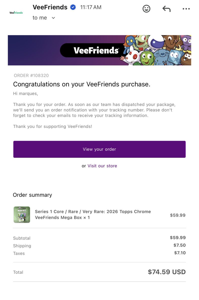 marquesimnextt's tweet photo. Thankful for my Vee Friends series one. Only have one core but that one gives me access and I love it Thank you. @VeeFriendsCards  @garyvee https://t.co/L52xzgIpHZ