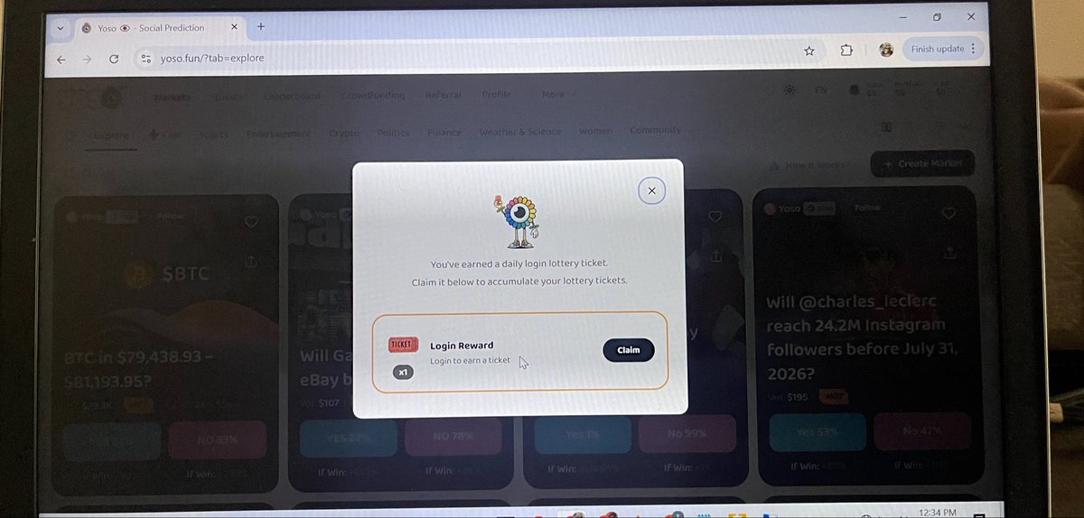 Ayse_Crypt's tweet photo. I stumbled on @yososocial about 4 days ago. 

As a prediction market trader and content creator, I test a lot of platforms. Most feels like they were modeled after each other. Yoso feels different. 

I made sure I got my unique invite code as it keeps me among the top 1% of active users. Don’t fade this

Here’s what stood out for me:

1• Onboarding is fast

Signed up with my email, got the verification code in 10secs, and was verified instantly. No 10 step KYC stress just to start.

2• You get rewarded for showing up

Logged in yesterday to make deposit and got a pop up to claim a check-in ticket. That ticket converts to a USDC raffle and buying using the platform you earn $Yocash to be airdropped later. I wasn’t expecting that honestly. 

Small thing, but it shows they’re actually building for the community, not just taking fees.

3• The Payouts make sense

On most prediction markets, you risk bigger fund more than your profit if you’re right. 

Yoso gives you at least 50% profits and more on correct prediction. 

And if you’re wrong, they don’t wipe your entire stake. 

Why it matters to me:

Most platforms are built to profit off you. Yoso is building to keep you in the game and reward you for participating. A win for all

If you’re into prediction markets or wish to be a trader, it’s worth checking out before the token goes live. 

I’ll keep testing it and break down the deposit/withdrawal + first trade next.

Drop “YOSO” if you want an invite code and my first impressions after this trading