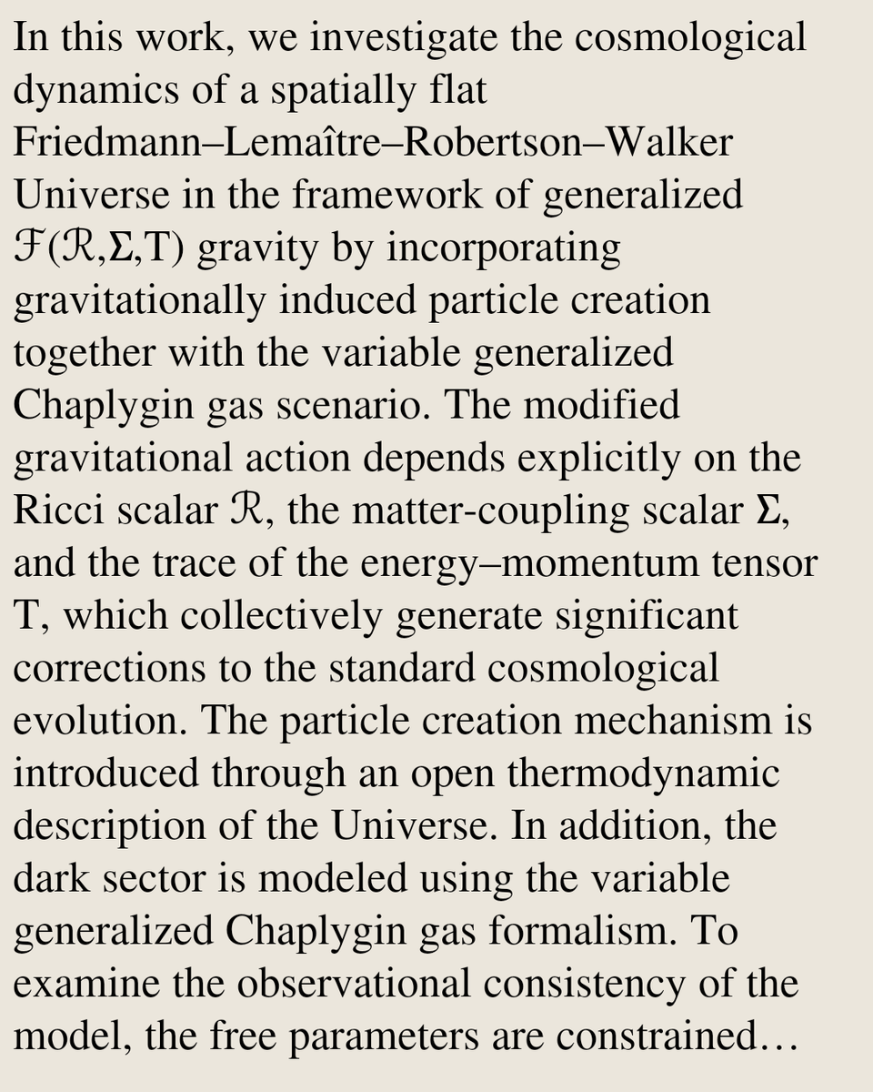 RelativityPaper's tweet photo. Particle Creation and Variable Generalized Chaplygin Gas in ℱ(ℛ,Σ,T) Gravity

N. Myrzakulov, S. H. Shekh, Anirudh Pradhan, M. Zeyauddin
https://t.co/AxOP95I7L5 [𝚐𝚛-𝚚𝚌] https://t.co/u9tSyDKK08