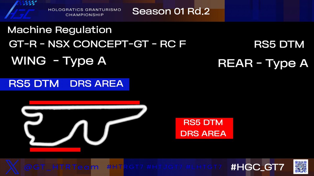 GT_HTRteam's tweet photo. [🟦⬛️🏁 #HGC_GT7 🏁⬛️🟦]

2026 . May . 23TH 21:00 (JST)

- Season 01 Rd.2 - RACE REGULATION

#GT7
#HTRGT7 #HTJGT7 #LHTGT7 https://t.co/7wwG32f2oI
