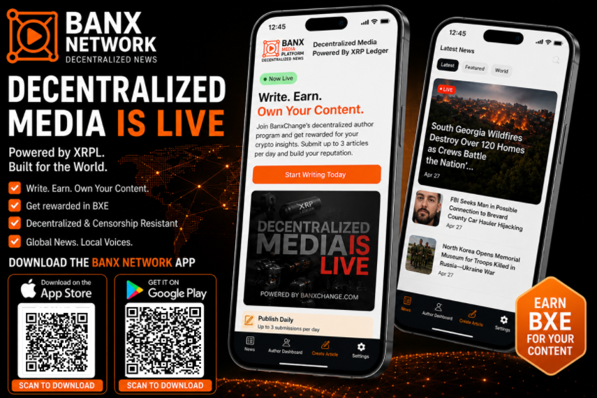 BanXchange's tweet photo. Global news. 470+ onboarded journalists. 52,000+ publications. 

Powered by BXE on the XRP Ledger, enabling instant global payments for decentralized media.

Real decentralization. Censorship resistant. Live. 

Global partnerships. Worldwide reach across Android, Apple App Store, Google Chrome Extension, and Xaman dApp.

Banx Network — powering the new world of decentralized media.

VISIT https://t.co/mLpPiKZ8Qk NOW AND DISCOVER IT FOR YOURSELF!