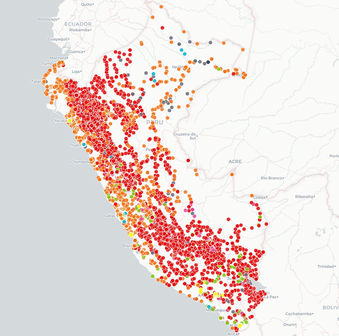 chubakueno's tweet photo. Los 10335 locales de votacion georreferenciados y coloreados segun partido a nivel Lima y Nivel nacional. https://t.co/uDb7ByXR9w