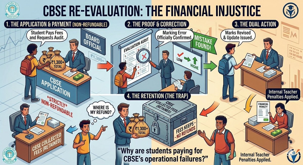 utkarshkingkhar's tweet photo. The most frustrating part? All these fees are strictly NON-REFUNDABLE.
If you spend over ₹1,300 and successfully prove that an evaluator made a mistake, the board fixes the mark and penalizes the teacher... but KEEPS your money.
Why are we paying to fix the board's own Failure https://t.co/9Nw4s3ged5