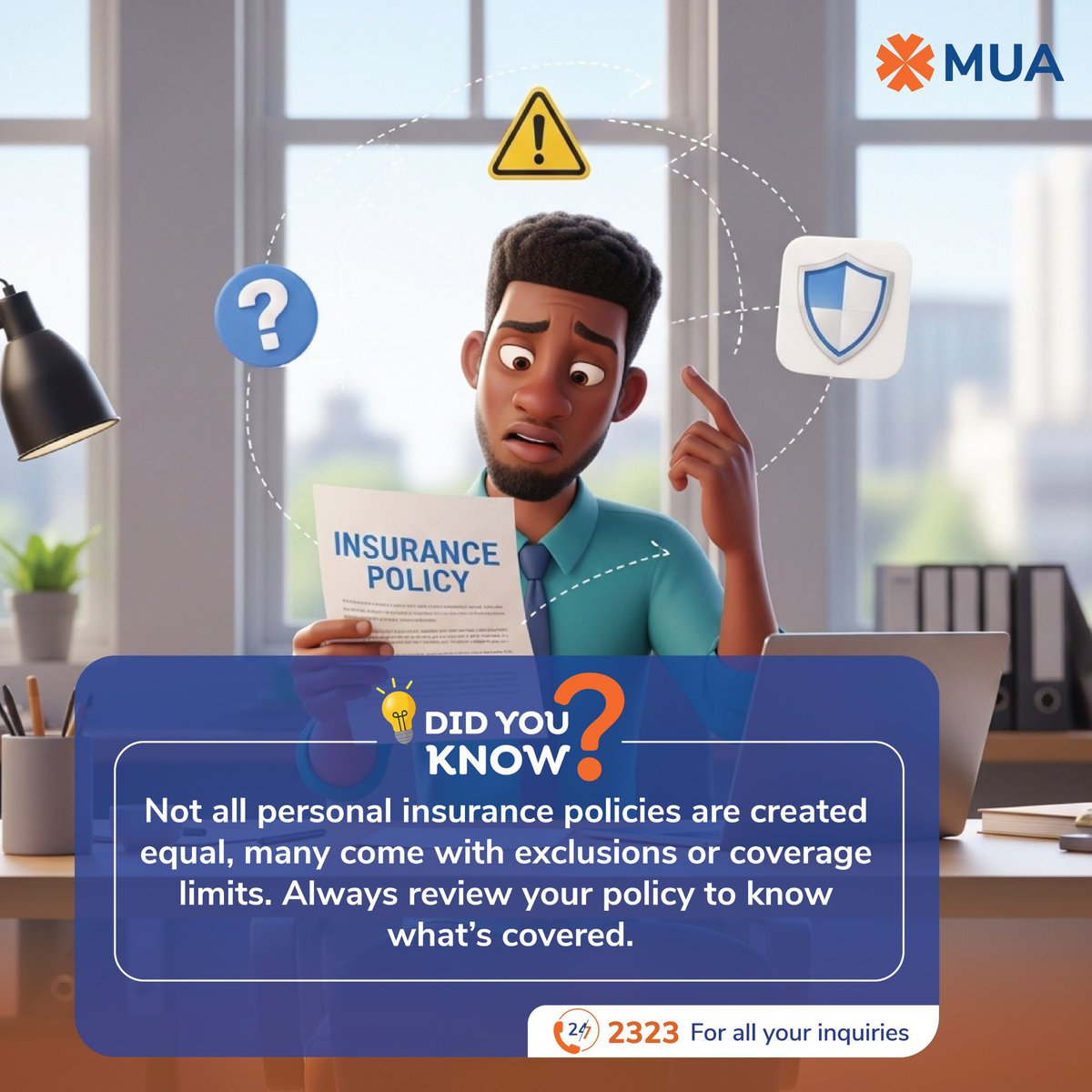 MUARwanda's tweet photo. Protection starts with understanding what’s covered and what’s not. Take time to review your policy today. 

#MUAInsurance #ChooseMUA #RWOX https://t.co/nTsqNsKPqU