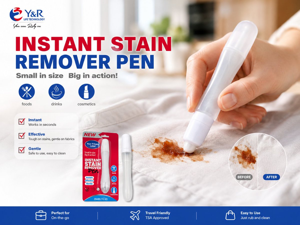 YRIntl's tweet photo. Y&amp;R International Customer Feedback | Stain Remover Pen

Fresh stain removed immediately during lunch gathering ✔

Portable &amp; practical for daily use

Small MOQ,private label accepted  
Contact: info@yr-co.com  

#YRInternational #StainRemoverPen #LaundryCare #Import #Export https://t.co/2mJQk0EaW4