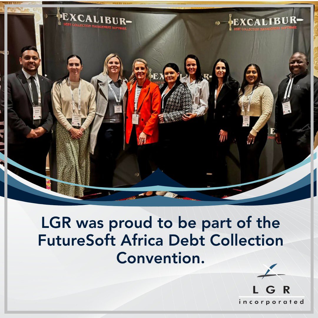 LGR_Inc's tweet photo. LGR was proud to be part of the FutureSoft Africa Debt Collection Convention on 14 May 2026 at Emperors Palace, connecting with industry leaders and engaging in the future of responsible, innovative collections.

#DebtCollection #FutureSoft #Excalibur #15thConvention https://t.co/8Pbt5Oz7Hh