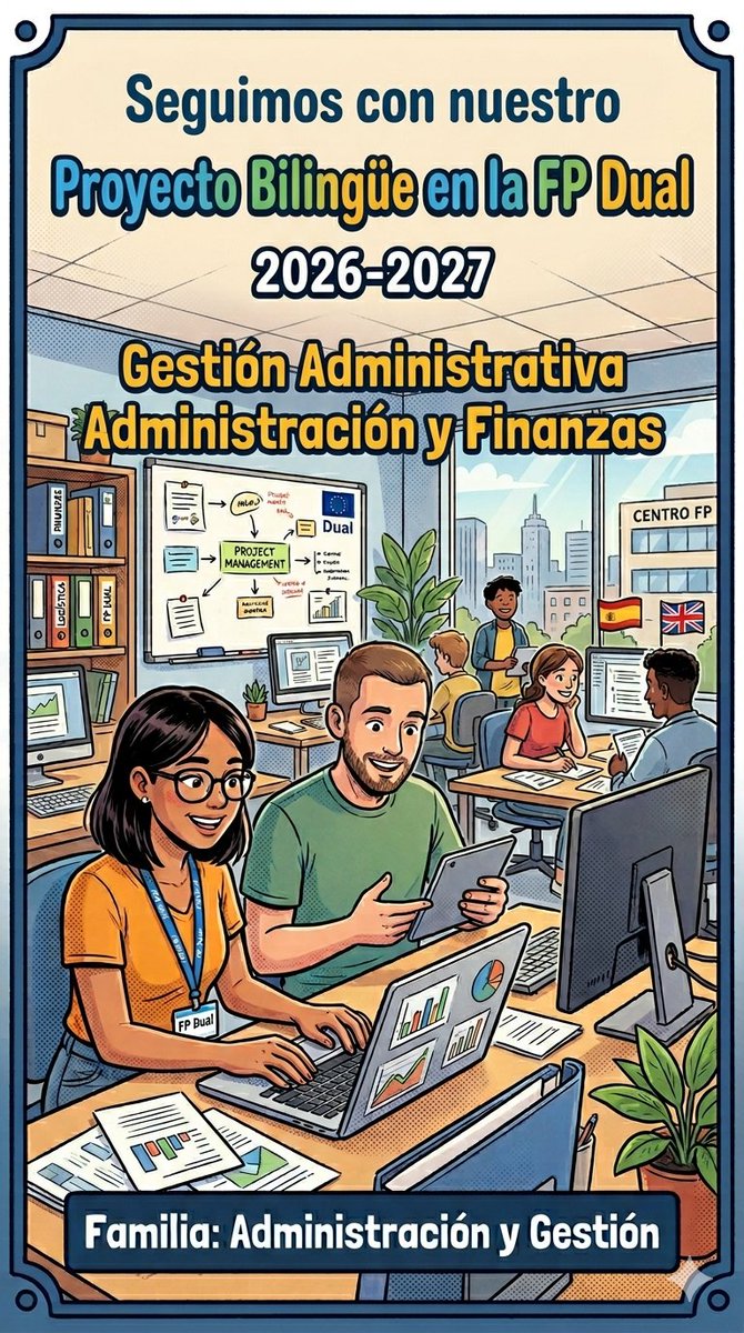 fpandalanciclos's tweet photo. Nuestra familia de Administración y Gestión continuará con el Proyecto de Bilingüismo en Ciclos Formativos de Formación Profesional de Grado Medio y Grado Superior en el siguiente curso 2026/2027. Con este proyecto buscamos la mejora de la empleabilidad y competencia profesional. https://t.co/0byi2JzJy8