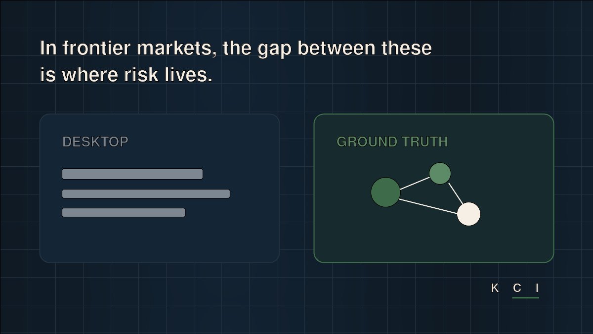 ivanincredible's tweet photo. Desktop due diligence tells you what a company says about itself. Ground truth tells you whether the market agrees. In frontier markets, the gap between those two is where most risk lives. https://t.co/H6DC4Sra6y