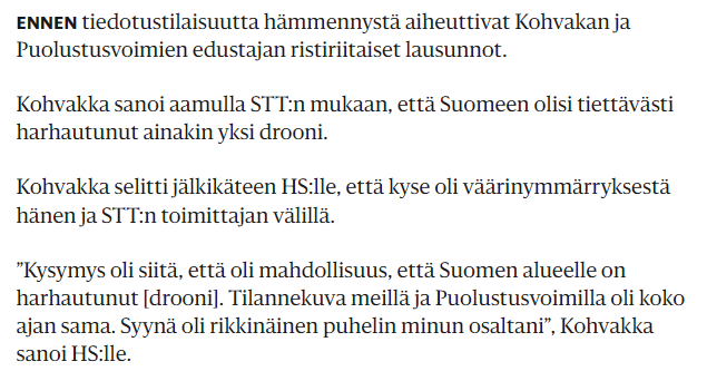 FrankieForOne's tweet photo. @petterij Jutussa on tarkennettu, että kyse oli pelastusylijohtajan mokasta. Drooneja tai mitään muutakaan ylimääräistä lentolaitetta ei Suomen ilmatilaan lopulta päätynyt. https://t.co/aKIaz6H2G0