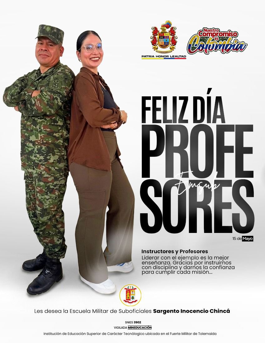 ejercito_cedoc's tweet photo. Formar líderes también es servir a la patria.

En el Día del Profesor, la Escuela Militar de Suboficiales reconoce la entrega, vocación y compromiso de quienes forman con disciplina, conocimiento y ejemplo a los futuros suboficiales del Ejército Nacional.

#EducaciónMilitar https://t.co/VmjAqW0tRY