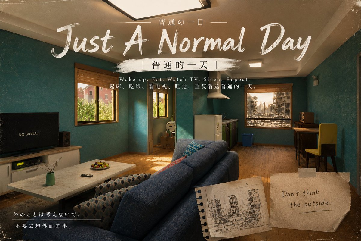 PuffyLato's tweet photo. 【新作ワールド公開】

『Just A Normal Day ｜ 普通の一日』

軽い探索要素のあるストーリー体験ワールドです。
ホラー要素はありません。

日本語・English・中文対応。
https://t.co/dCZDIeOQuW

#VRChat #VRChatワールド紹介 #VRChat_world紹介 https://t.co/ATf6B19X31