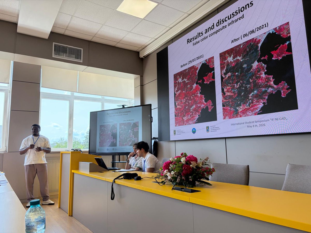 beungeomatics's tweet photo. [EN] Pierro Evrard Nguembou Foumena has participated and presented his study titled "Monitoring Forest Fires in the İçmeler-Marmaris (Turkey) Area Using Sentinel-2 Data" in the IF IM CAD (Bucharest, Romania), and he won the Special Prize. Congratulations... https://t.co/tIbStsXYm3