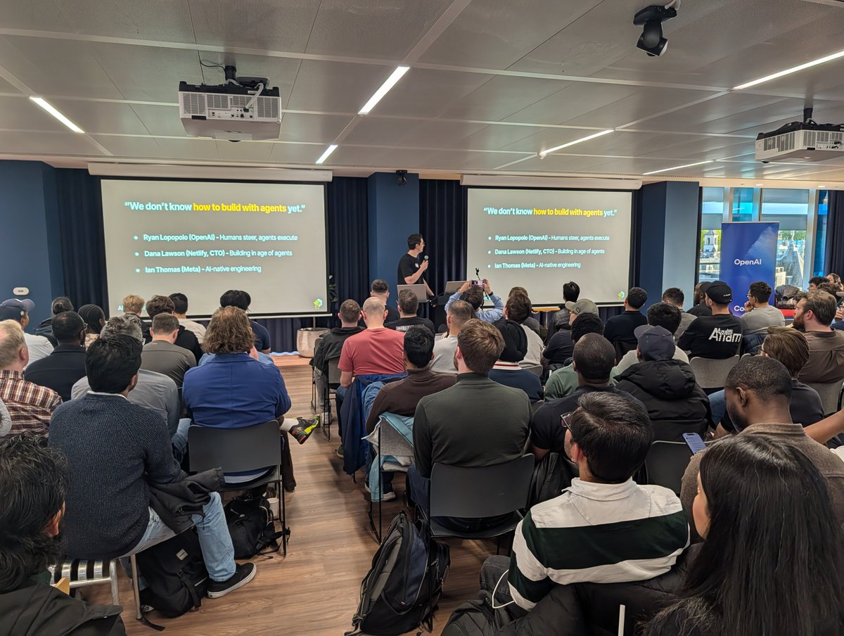 SammyHep's tweet photo. Last night @tessl_io hosted the first @OpenAI Codex Community Meetup in LDN

Packed room, incredible energy, &amp; some really exciting conversations around coding agents and AI-native software engineering.

Huge thanks to @Andy_AJT, @romainhuet &amp; @reach_vb,  for making it happen! https://t.co/Rqp2tlbbax