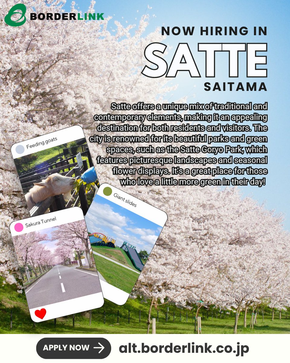 Borderlink's tweet photo. [Now Hiring in Satte, Saitama]

[Requirements]
● Valid work or residence visa
● Bachleor's degree or higher

Full position details: https://t.co/F5LINTRTnn https://t.co/dnV9k0pxhU