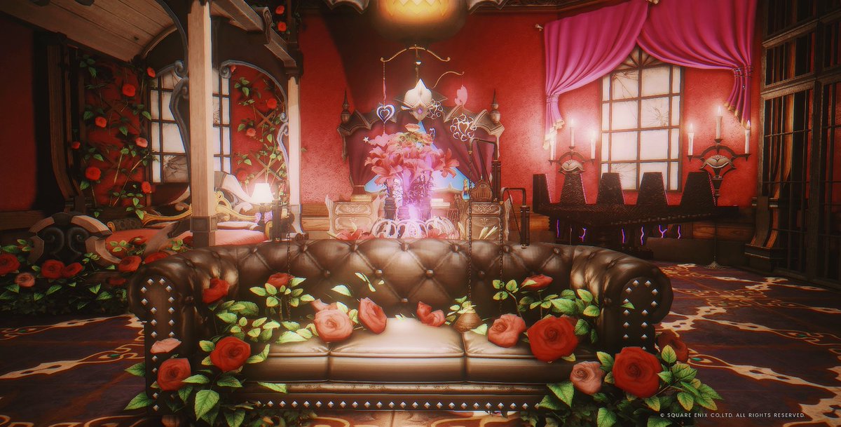 AgehaTeftef's tweet photo. ヘビー級ヴァンプファタールSinsterをイメージした個室ですもうちょっとお花植えてもいいかな？キャラクターをイメージして作ったのは初めてですが良かったらいらして下さい🦋
Place: ManaDC Asura Mist 25-14個室001
Tag:#rest_teftef 
#HousingEden #ハウジング自由に撮影してねFF14 #FF14ハウジング https://t.co/Py6ZKA4Lvj