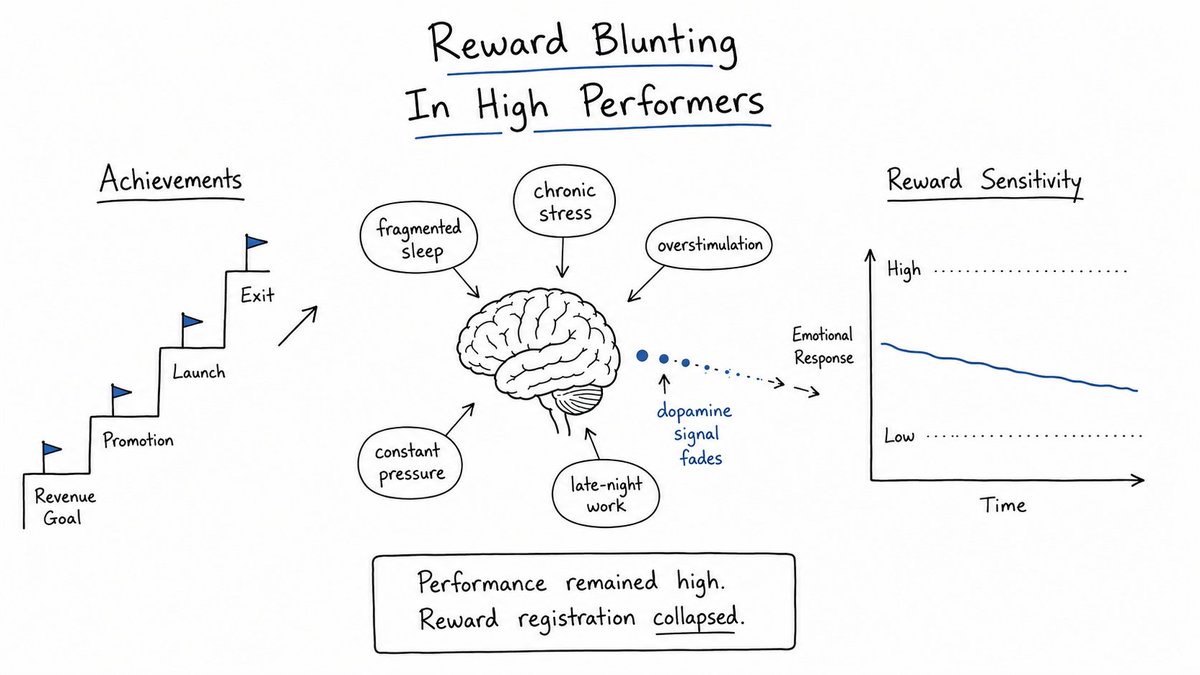 SpartanPsyche's tweet photo. Mitochondrial Load Matters More Than Most People Think

This is where the conversation gets deeper than mainstream “dopamine detox” discourse.

Understand this fact..

Reward sensitivity is not only psychological. It is energetic.

Your brain is one of the most energy-intensive organs in the body And dopamine signaling itself is metabolically expensive.

Mitochondrial dysfunction, inflammatory burden, chronic stress exposure, insufficient recovery, poor sleep architecture, and persistent sympathetic activation all reduce neurological energy availability over time.

Which means your brain literally becomes less capable of supporting stable emotional vitality under sustained load.

This is one reason chronic overwork or dopamine system abuse eventually creates emotional flattening that feels existential rather than merely “tired.”

The nervous system begins conserving resources.

And emotionally rich experience becomes metabolically harder to generate consistently.

This also explains why recovery interventions that actually restore substrate (underlying biological variables) tend to outperform purely motivational interventions over time:

sleep restoration
autonomic regulation
exercise
sunlight exposure
deep social connection
reduced fragmentation
reduced hyperstimulation
lower inflammatory load
protected recovery windows

These interventions are not “soft.” They are substrate repair. Different category entirely.