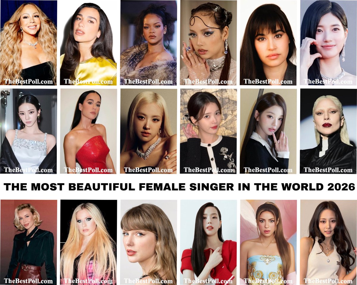 thebestpoll_'s tweet photo. #Singer #Singer2026 #BeautifulSinger #BeautifulSinger2026 #MostBeautifulSinger #MostBeautifulSinger2026 #TheBestPoll
New Poll: Who is The Most Beautiful Female Singer in the World 2026?
https://t.co/juCgAo4tEQ https://t.co/uTVdUofCcR