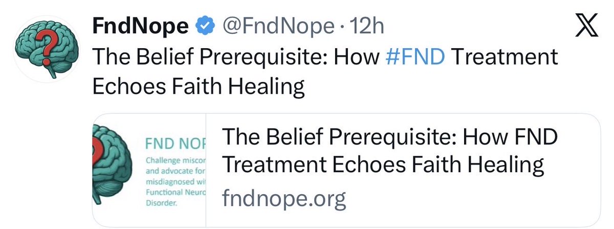 KH118118's tweet photo. Since @FndNope has me blocked I’ll respond here. Functional Neurological Disorder is not diagnosed by suggestibility. Hoover’s sign is not a suggestibility test. CBT is not a universal “gold standard”. Accepting an #FND diagnosis is not blind faith. Accuracy matters. 🧵 https://t.co/JbuLU8JqAw